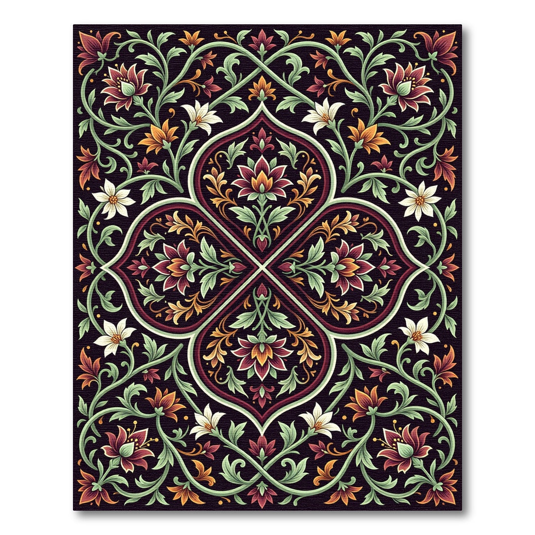 Intricate Crimson Floral Trellis Scroll Rug