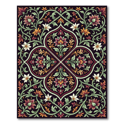 Intricate Crimson Floral Trellis Scroll Rug
