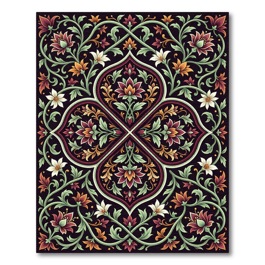 Intricate Crimson Floral Trellis Scroll Rug