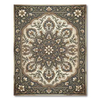 Antique Floral Medallion Dark Green Rug