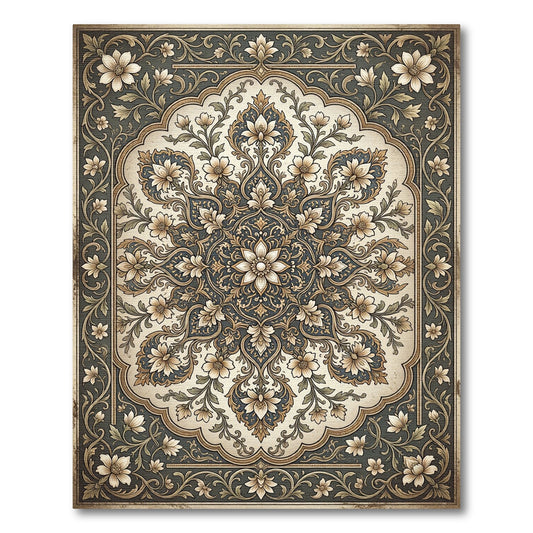 Antique Floral Medallion Dark Green Rug