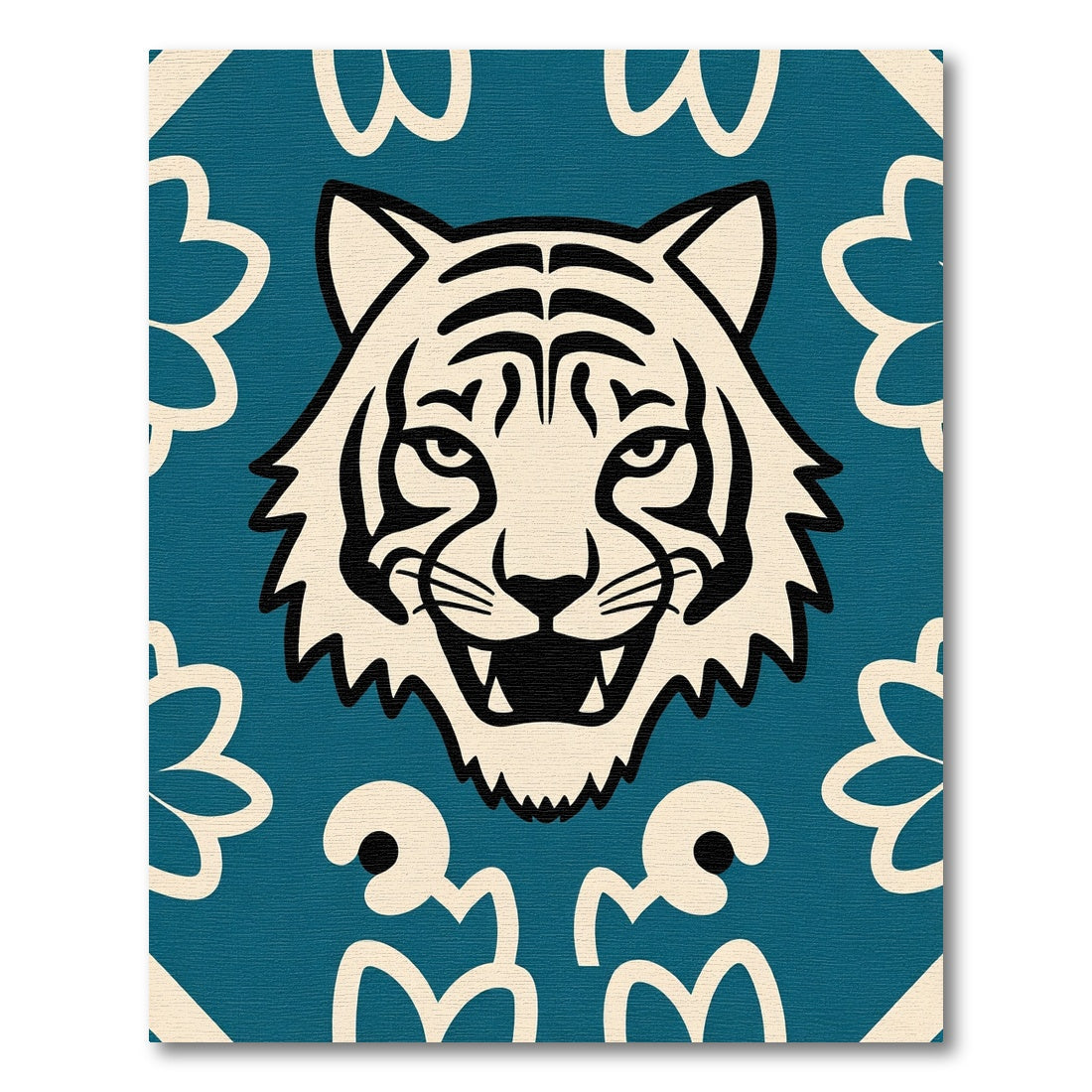 Bold Teal Cream Tiger Floral Rug