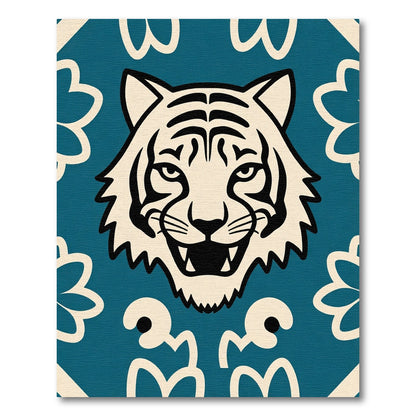 Bold Teal Cream Tiger Floral Rug