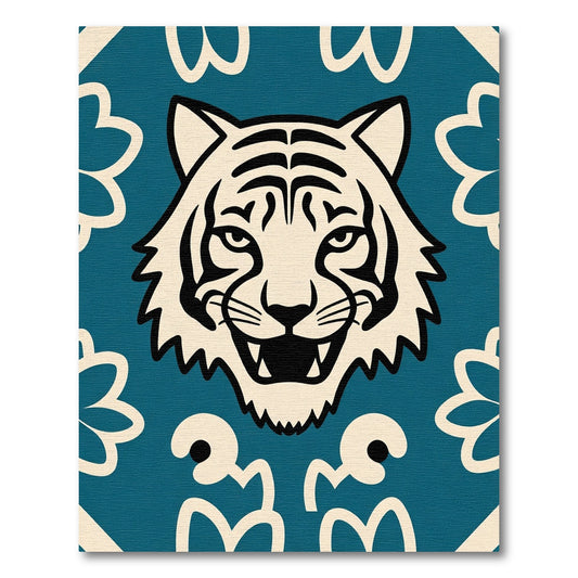 Bold Teal Cream Tiger Floral Rug