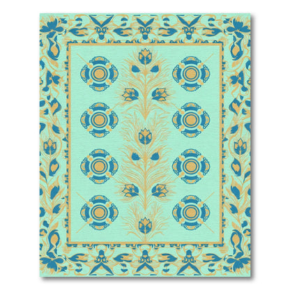 Aqua Blue Yellow Ornamental Blossom Rug