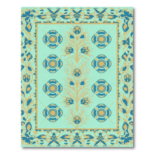 Aqua Blue Yellow Ornamental Blossom Rug