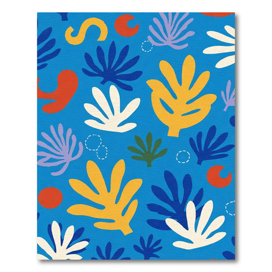 Abstract Botanical Shapes Blue Yellow Rug