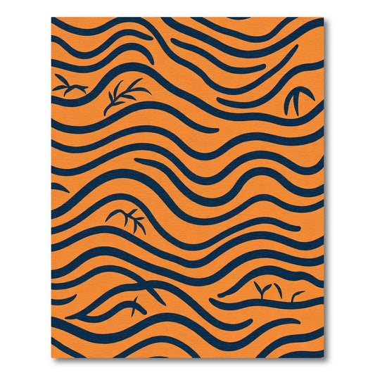 Orange Navy Wave Foliage Rug