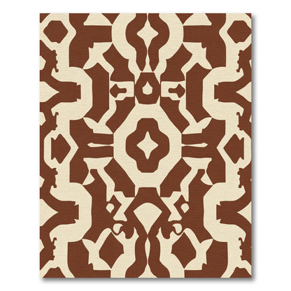 Brown Cream Abstract Bone Medallion Rug