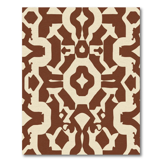 Brown Cream Abstract Bone Medallion Rug