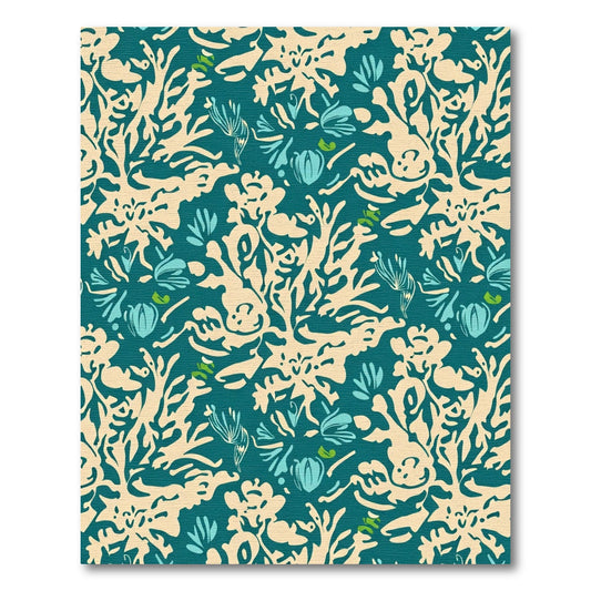 Deep Teal Coral Botanical Garden Rug