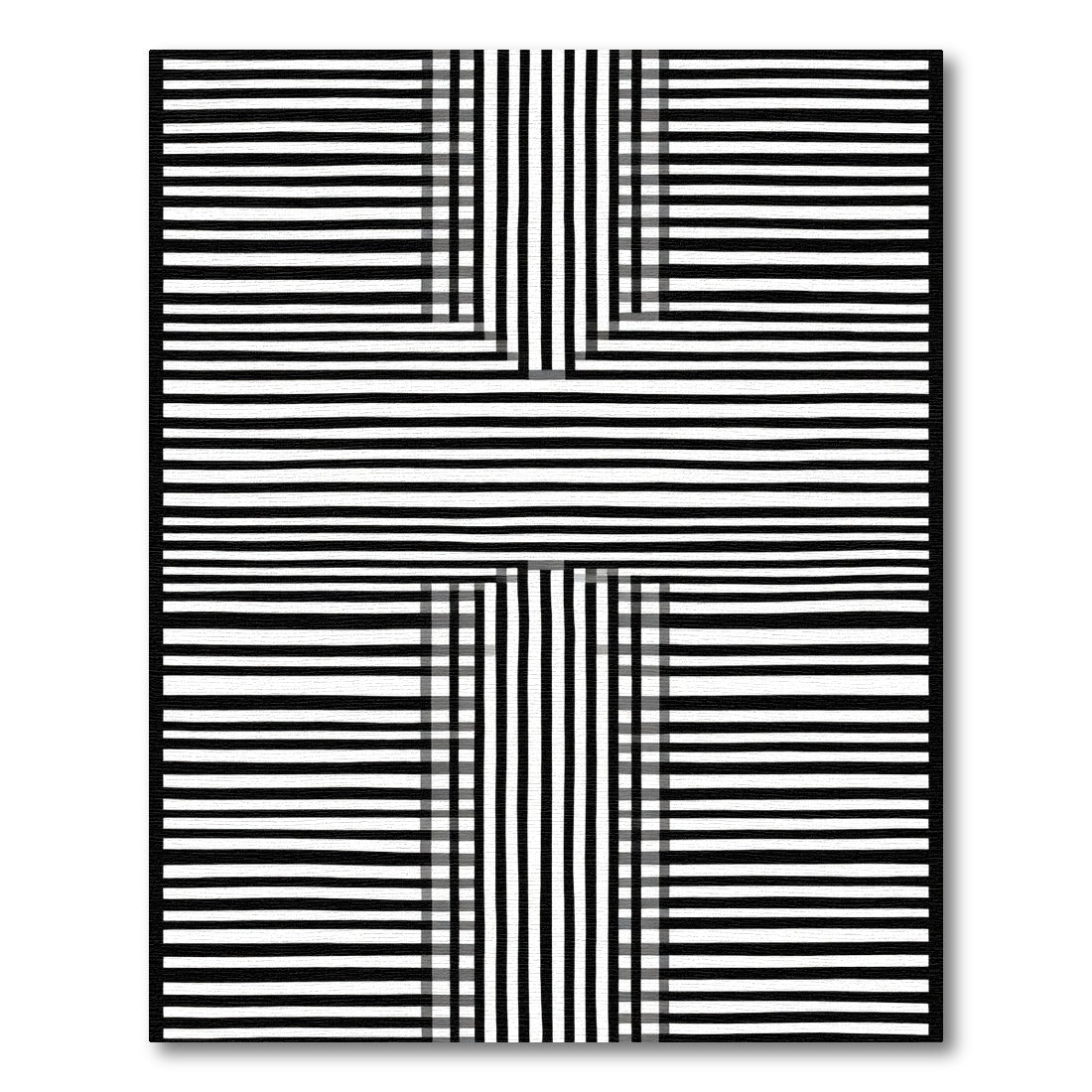Black White Horizontal Vertical Stripe Rug