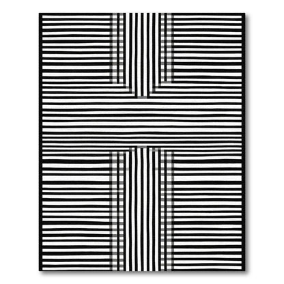 Black White Horizontal Vertical Stripe Rug
