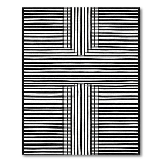 Black White Horizontal Vertical Stripe Rug