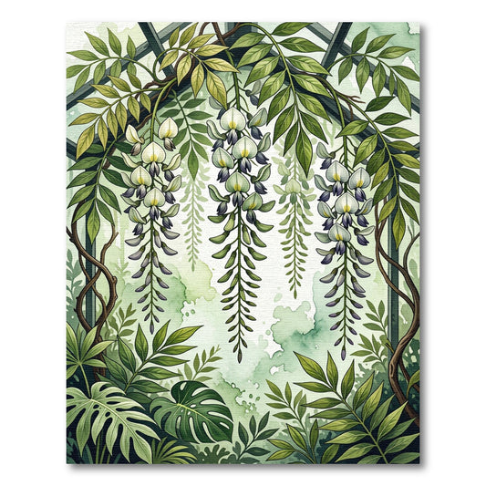Lush Watercolor Wisteria Botanical Garden Rug