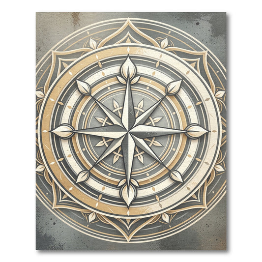 Elegant Gold Compass Mandala Circle Rug