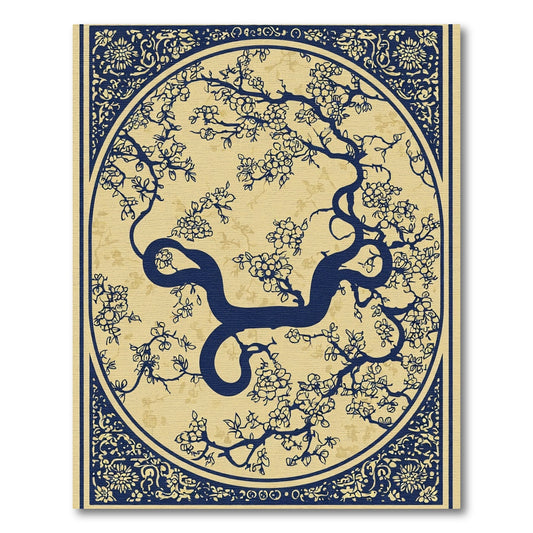 Deep Blue Cherry Blossom Branch Medallion Rug