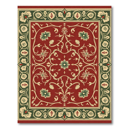 Vibrant Red Floral Scroll Border Rug