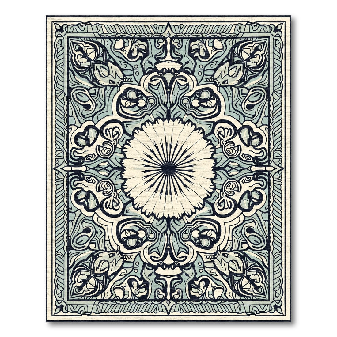 Pastel Cyan Floral Symmetry Rug