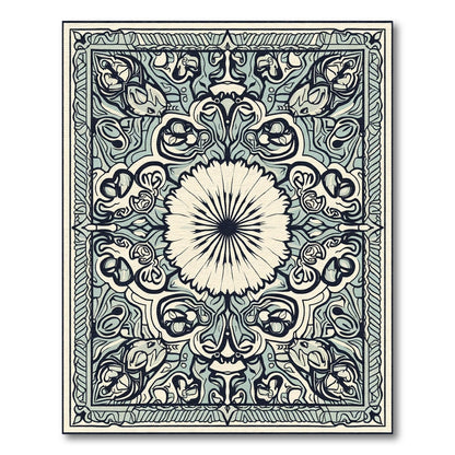 Pastel Cyan Floral Symmetry Rug