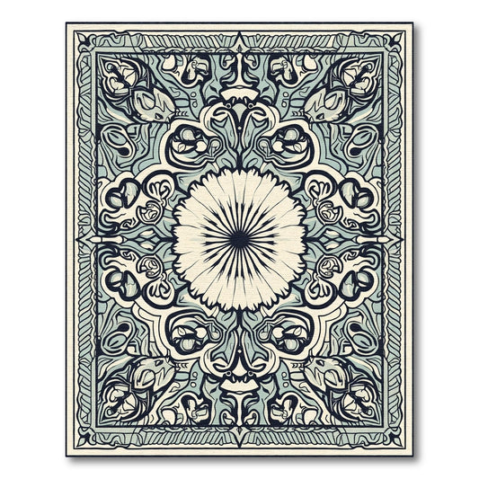 Pastel Cyan Floral Symmetry Rug