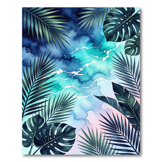 Tropical Blue Watercolor Leaf Embrace Rug