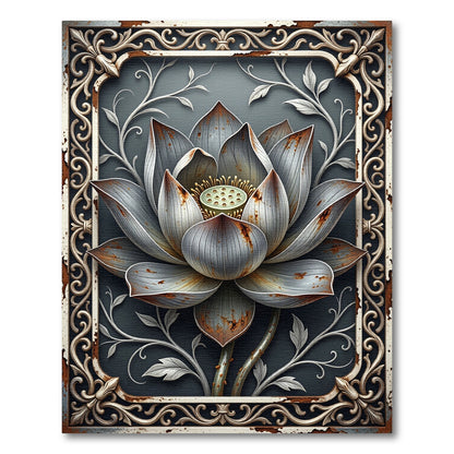 Metallic Lotus Flower Frame Rug