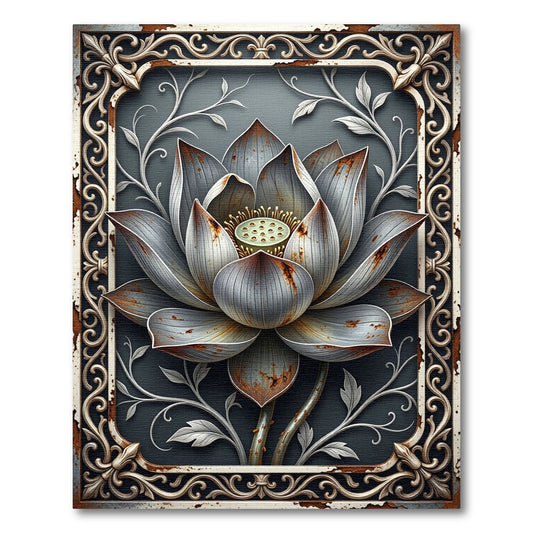 Metallic Lotus Flower Frame Rug
