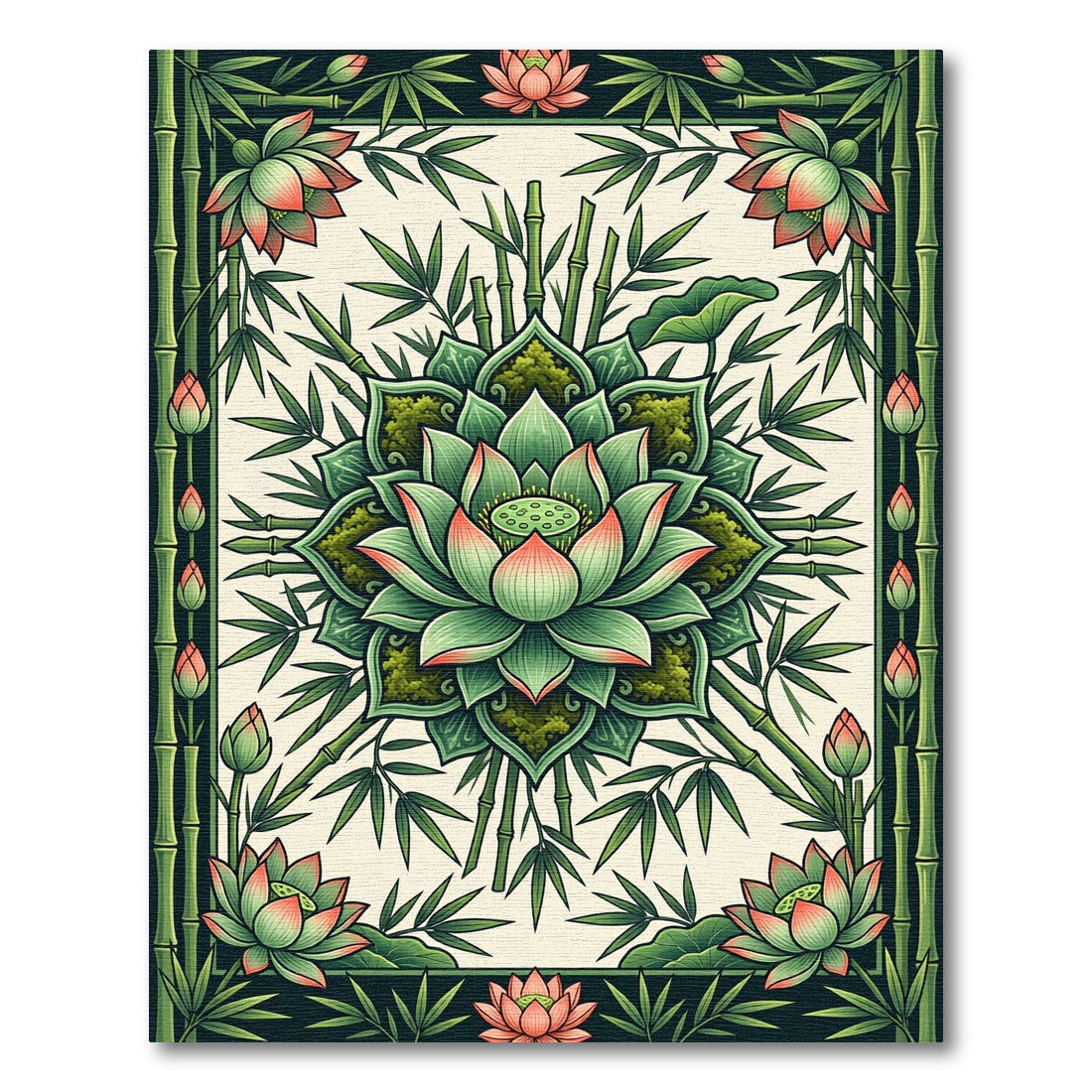 Zen Lotus Bamboo Symmetry Art Rug