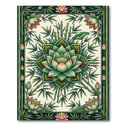 Zen Lotus Bamboo Symmetry Art Rug