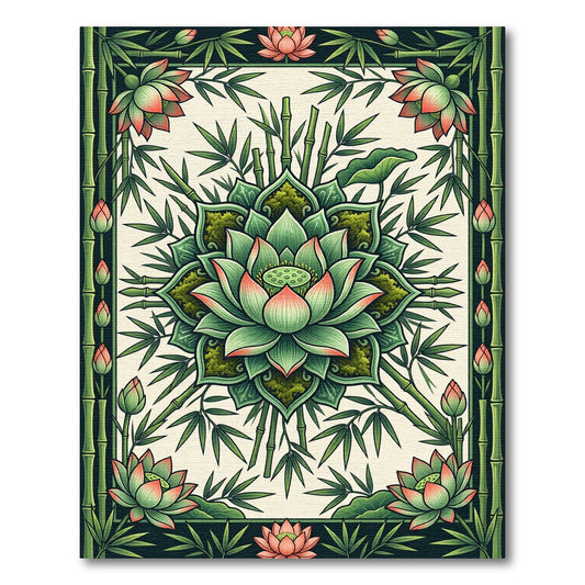 Zen Lotus Bamboo Symmetry Art Rug