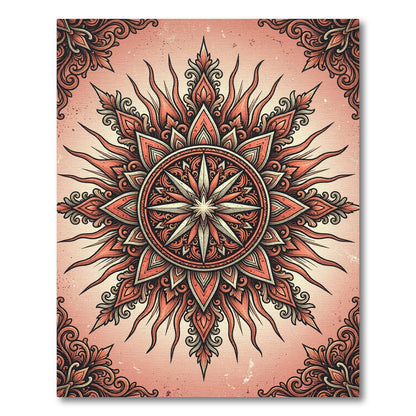 Ornate Coral Sunburst Radiant Mandala Rug