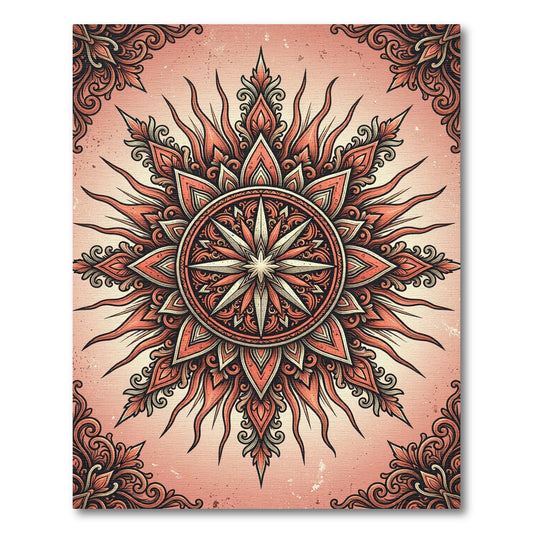 Ornate Coral Sunburst Radiant Mandala Rug