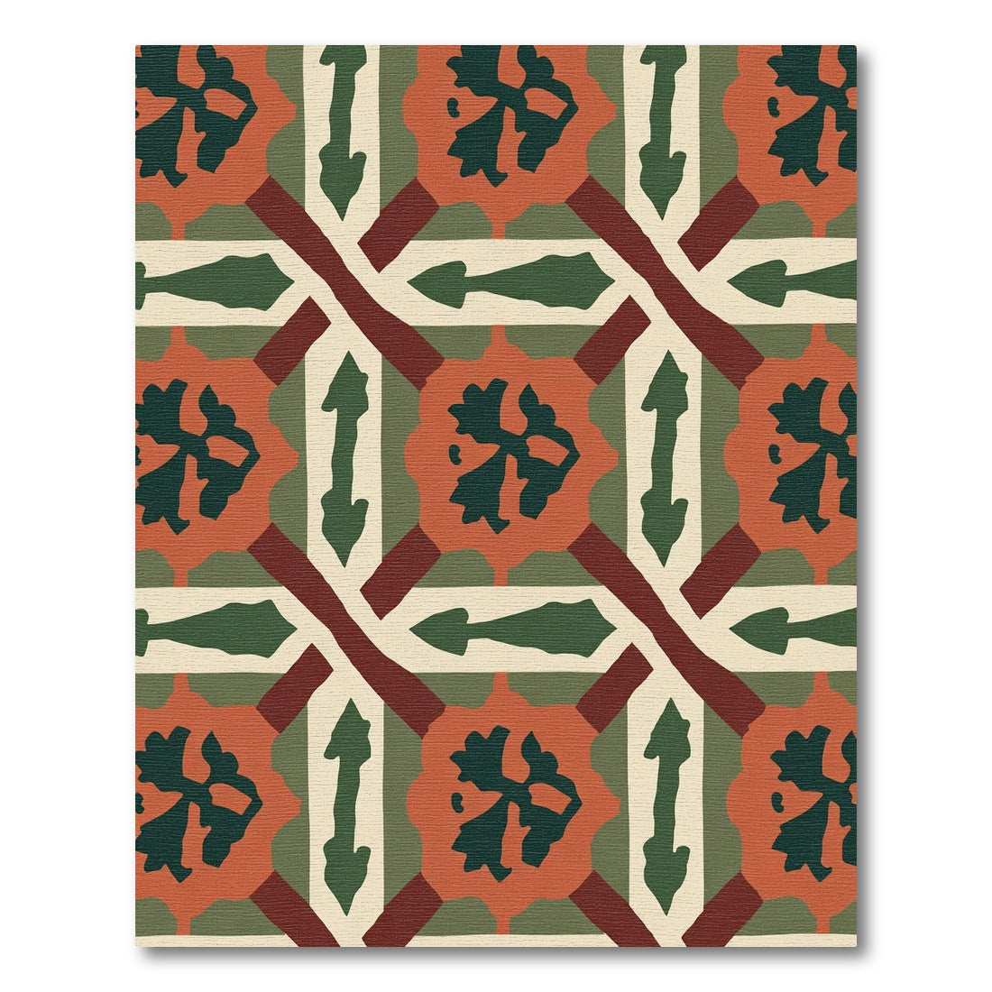 Terracotta Forest Green Lattice Rug