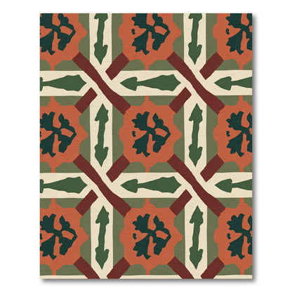 Terracotta Forest Green Lattice Rug