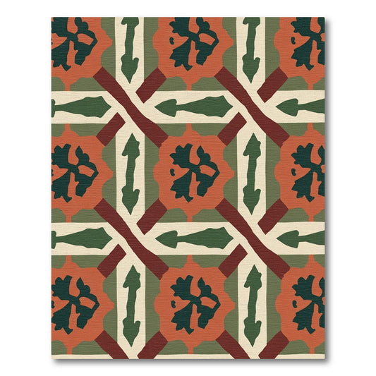 Terracotta Forest Green Lattice Rug