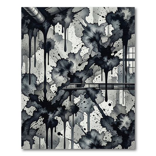 Monochromatic Splatter Ink Drip Rug