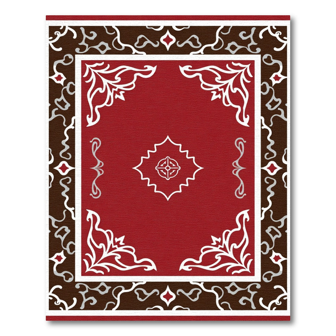 Crimson White Scrollwork Mandala Rug