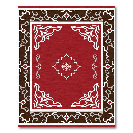 Crimson White Scrollwork Mandala Rug