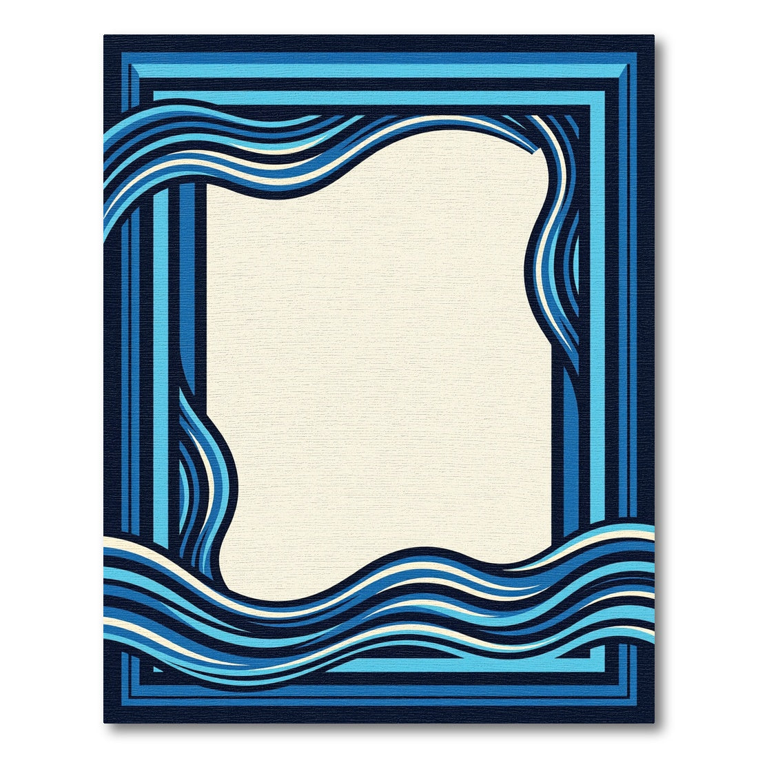 Abstract Oceanic Wave Navy Geometric Frame Rug