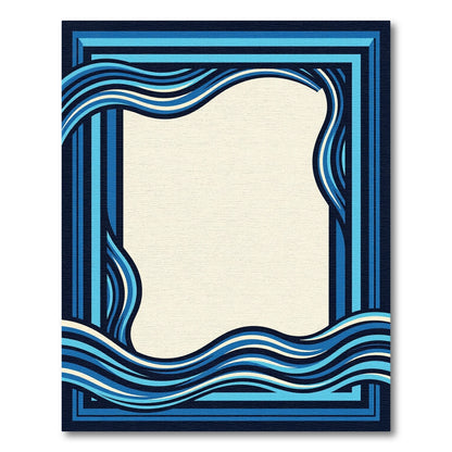 Abstract Oceanic Wave Navy Geometric Frame Rug