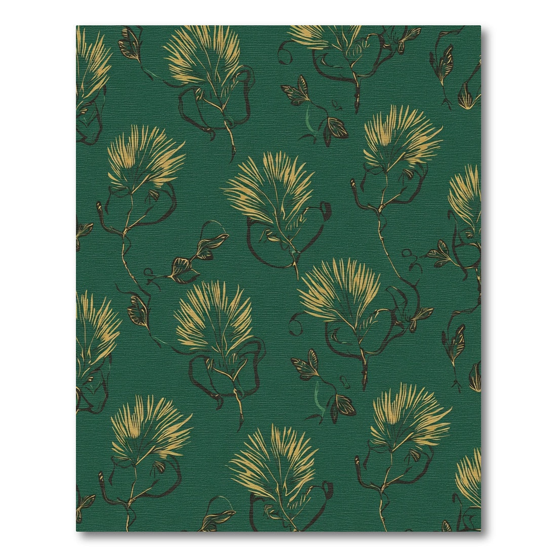 Golden Feathery Botanicals on Teal Rug