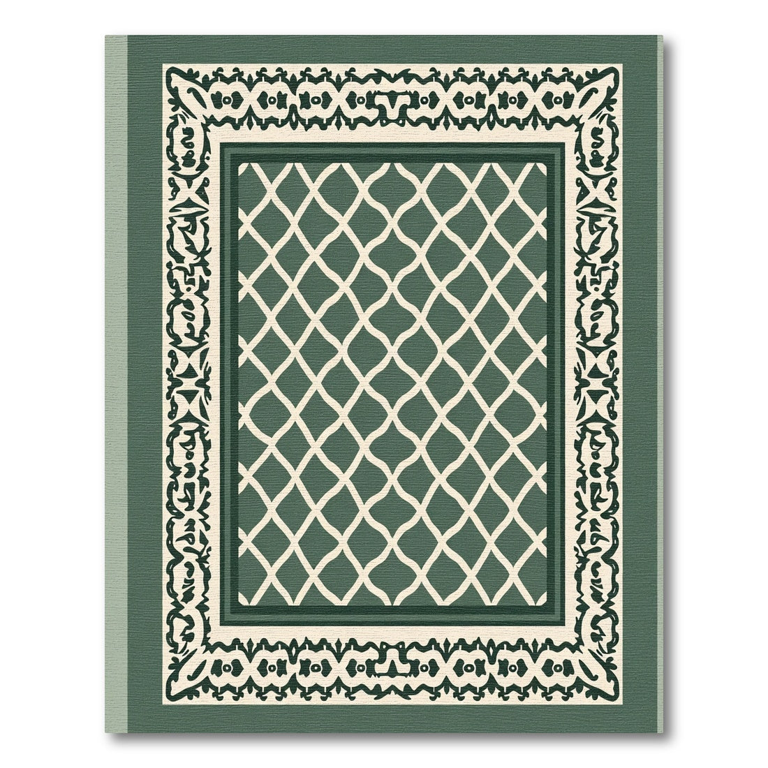 Elegant Green Lattice Border Rug