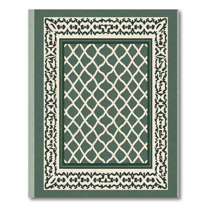 Elegant Green Lattice Border Rug