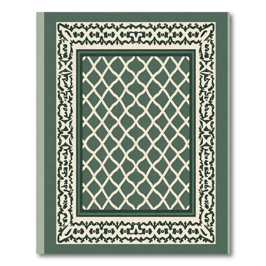 Elegant Green Lattice Border Rug