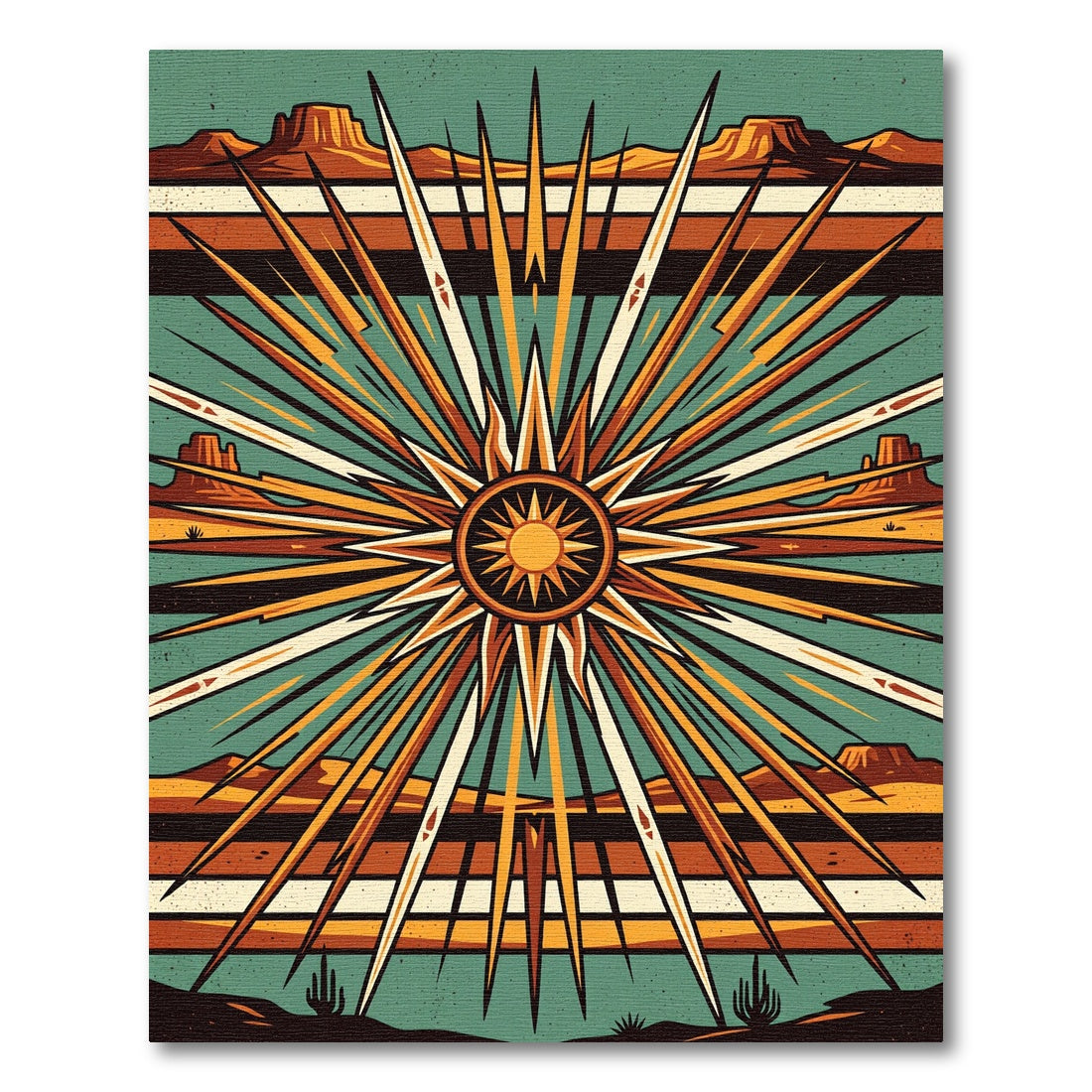 Southwestern Desert Sunburst Geometric Art Rug