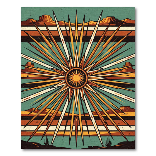 Southwestern Desert Sunburst Geometric Art Rug