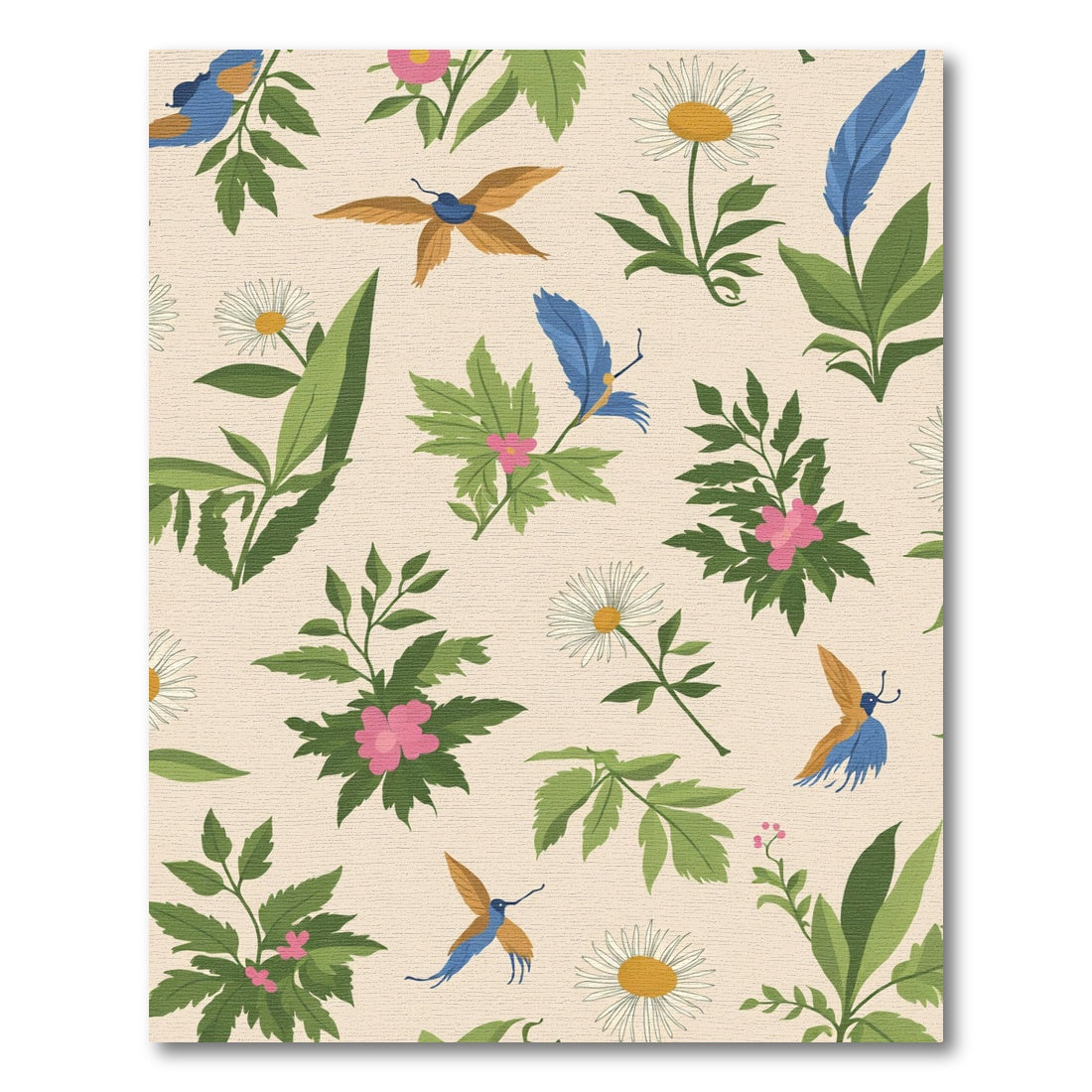 Whimsical Floral Birds Butterflies Meadow Rug