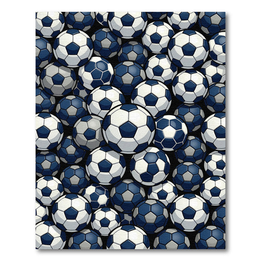 Dynamic Blue And White Soccer Ball Rug
