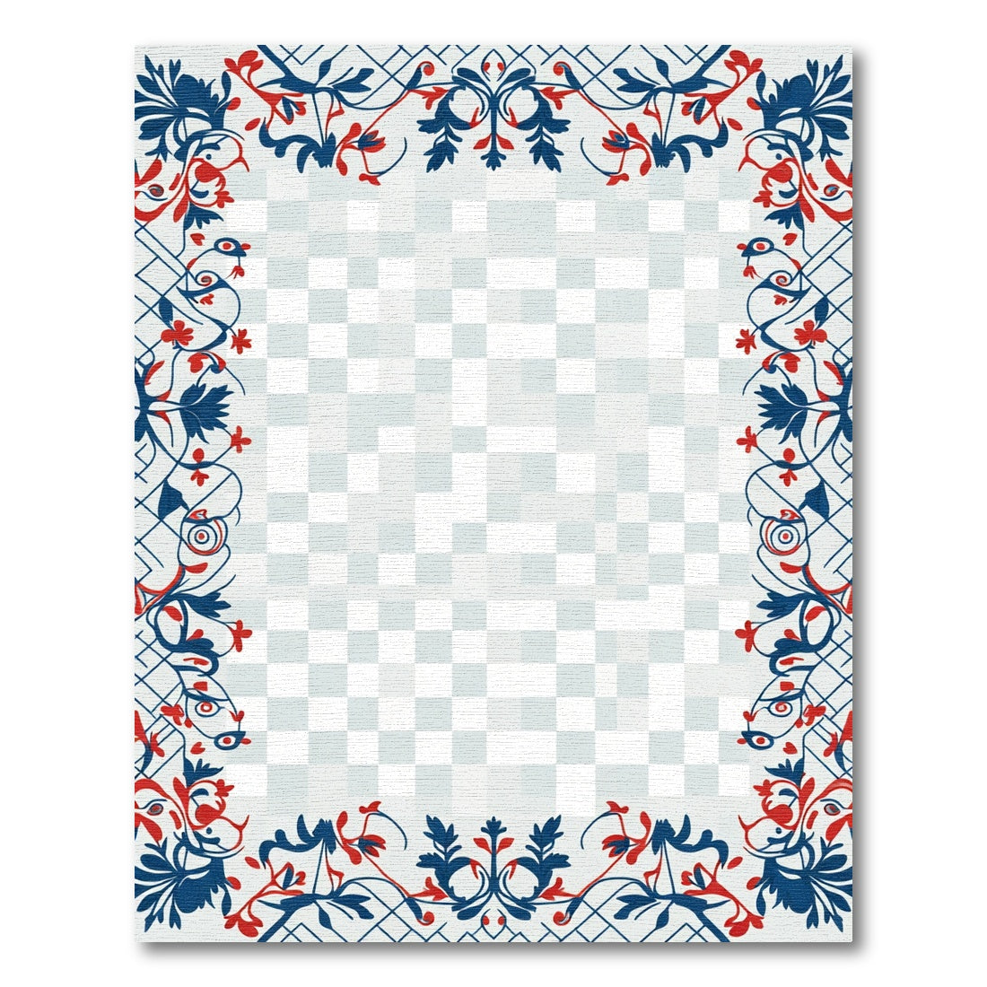 Crimson Blue Vine Scrollwork Border Rug